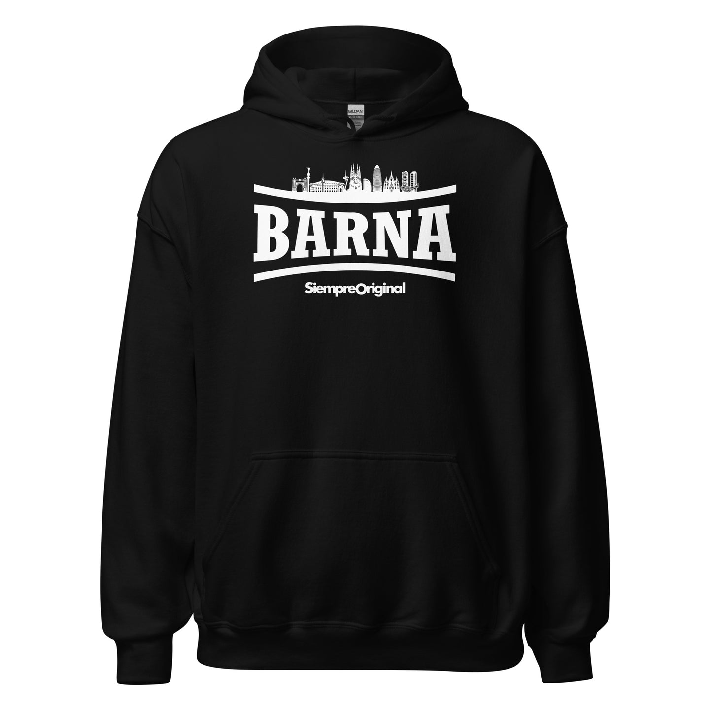 Sudadera con capucha de la ciudad de Barcelona. Color Negro.