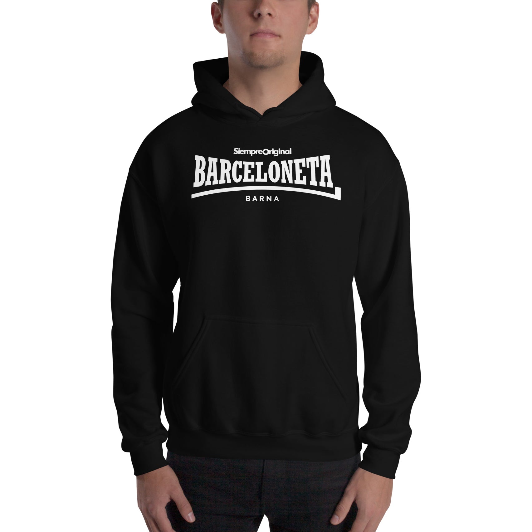 Sudadera con capucha del barrio de La Barceloneta - Barcelona. Color Negro.