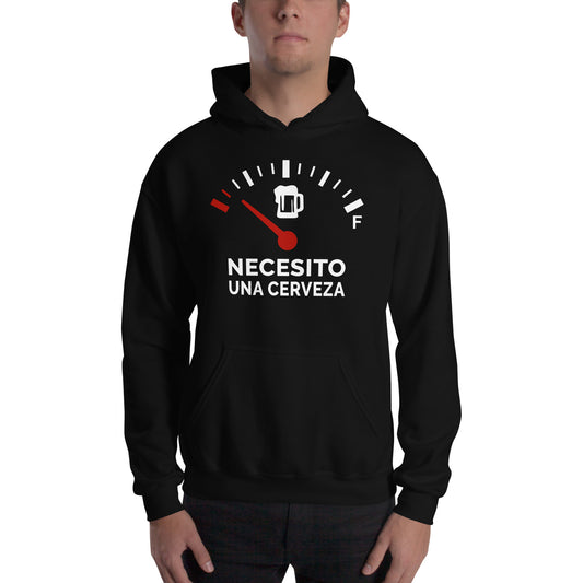 Sudadera con capucha Necesito una Cerveza. Color Negro.