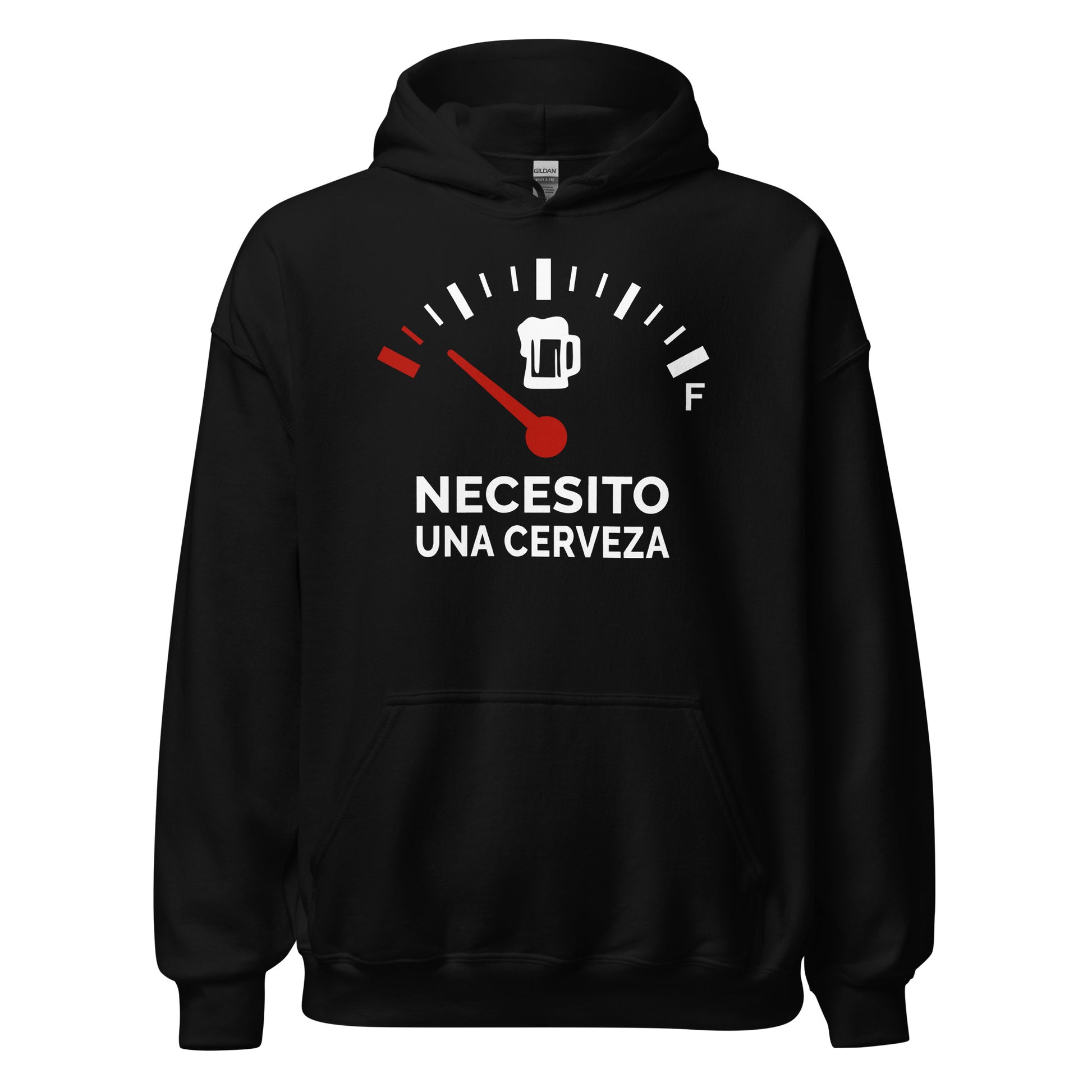 Sudadera con capucha Necesito una Cerveza. Color Negro.