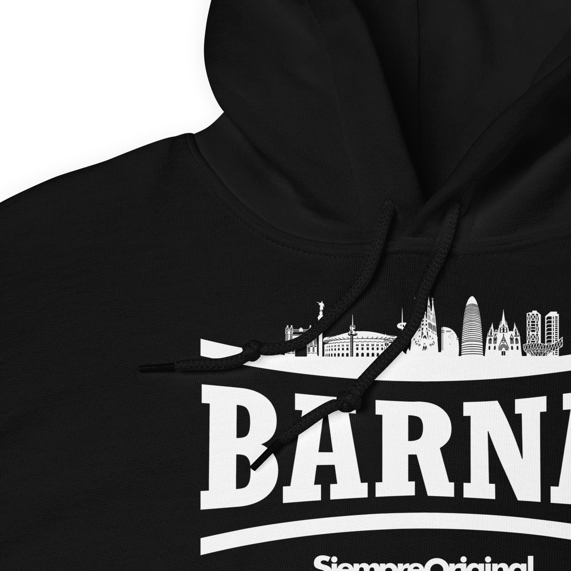 Sudadera con capucha de la ciudad de Barcelona. Color Negro.