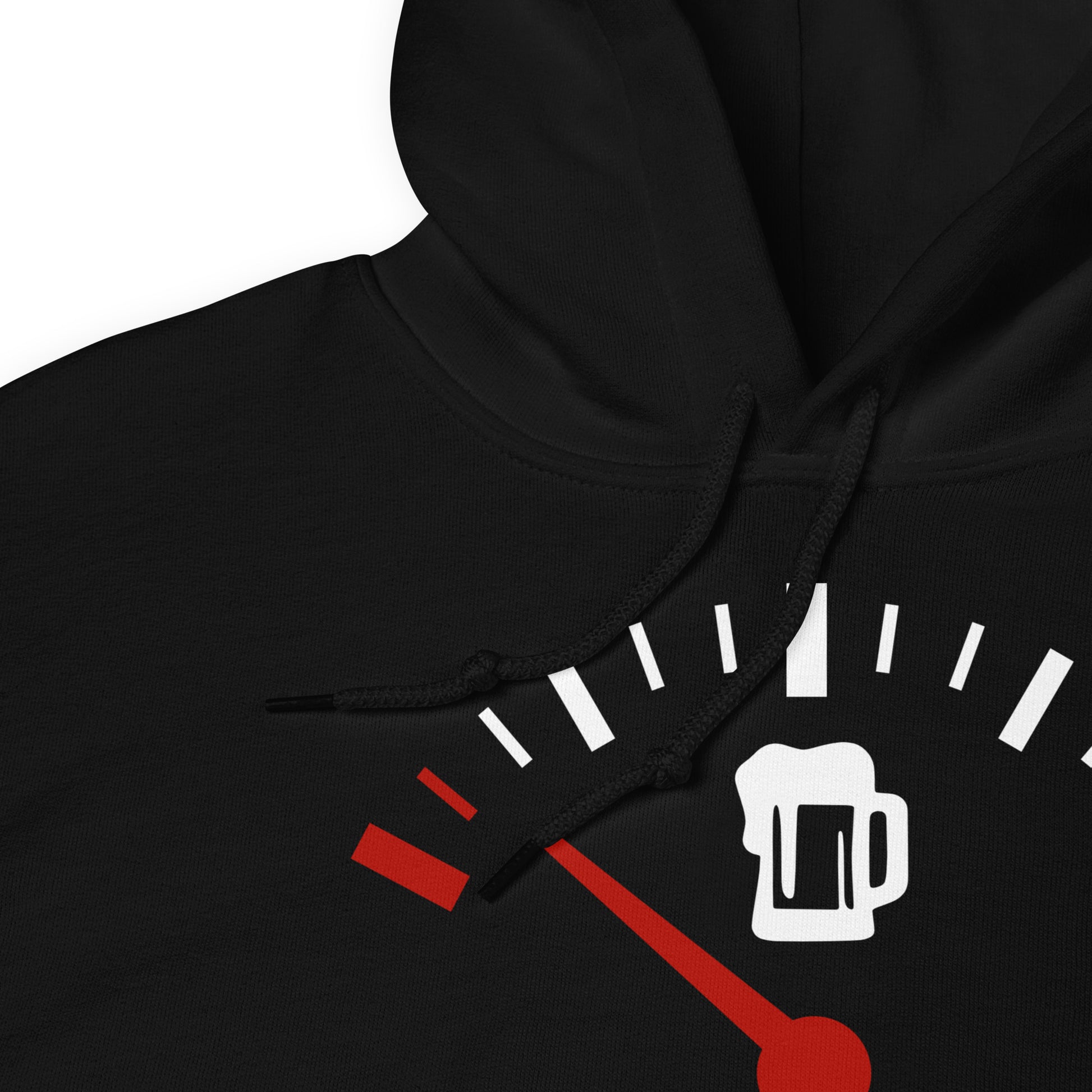Sudadera con capucha Necesito una Cerveza. Color Negro. Detalle.