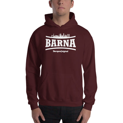 Sudadera con capucha de la ciudad de Barcelona. Color Granate.