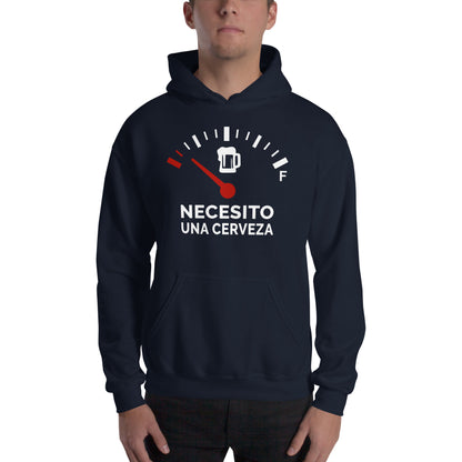 Sudadera con capucha Necesito una Cerveza. Color Azul Marino.