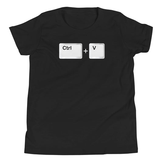 Camiseta junior de niño con el comando Ctrl V - Pegar. Color negro.